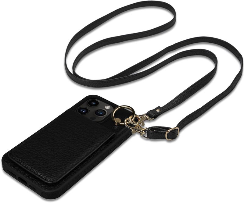 Keallce Case for iPhone 16 Pro Max 6.9'', Detachable Crossbody Case Wallet with RFID Blocking Card Holder, 360ｰRing Stand, Folio Leather iPhone Cover Lanyard Strap Lady for iPhone 16 Pro Max, Black - Image 1